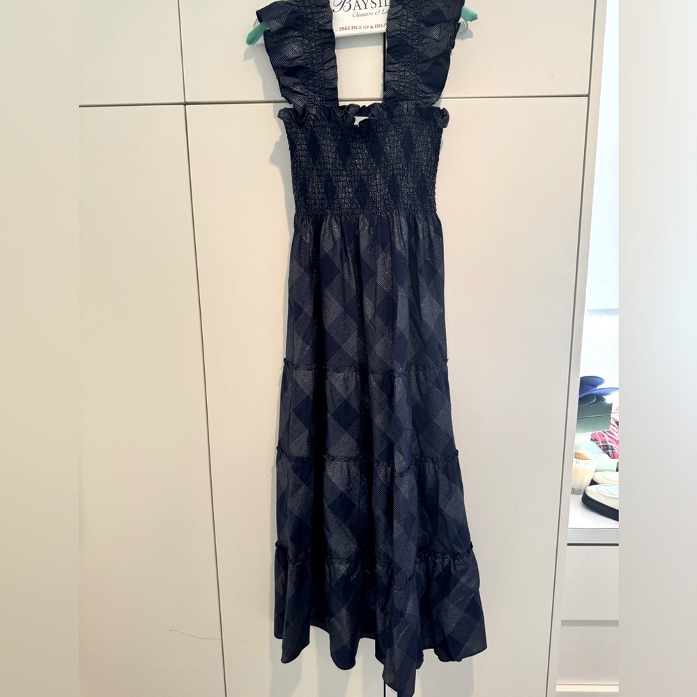 Hill House Ellie Nap Dress in size S in blue metallic plaid